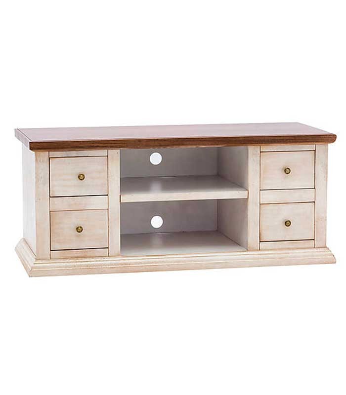 Porta Tv Classico con 4 cassettini Colore Anticato Bianco e Noce