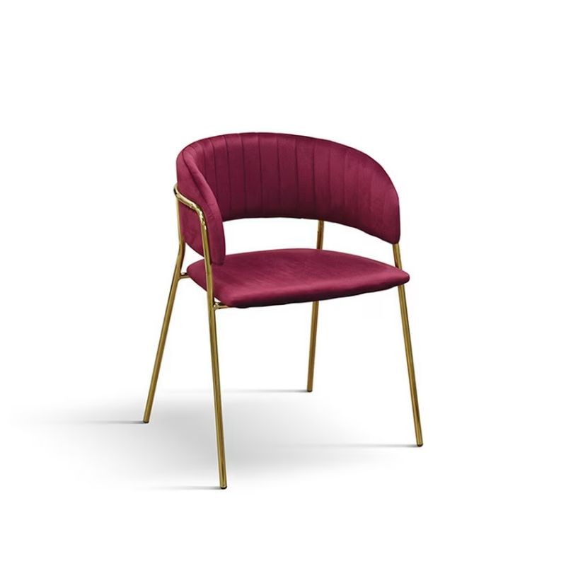 Sedia Imbottita in Velluto Bordeaux Struttura in Metallo Oro