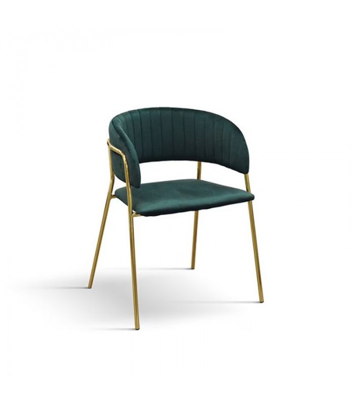 Sedia Imbottita in Velluto Verde Struttura in Metallo Oro Spazio