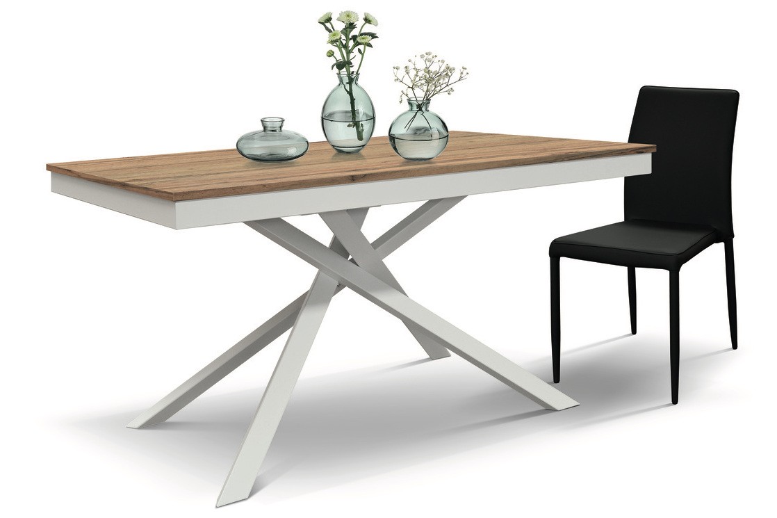 Tavolo allungabile base in metallo e piano in rovere