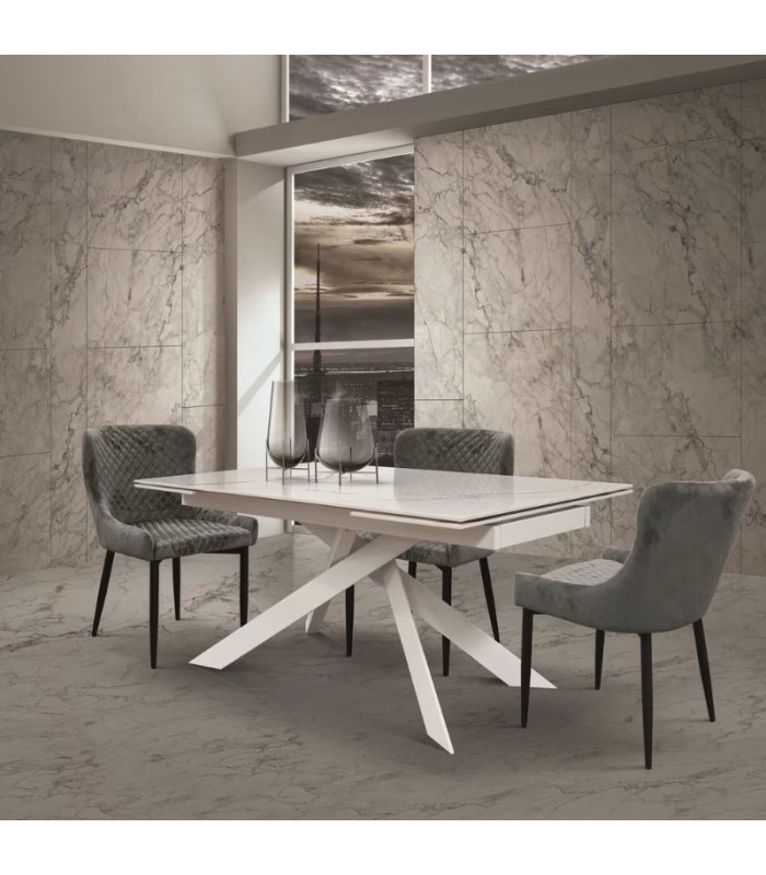 Tavolo Allungabile Piedi in Metallo Incrociati e Piano Effetto