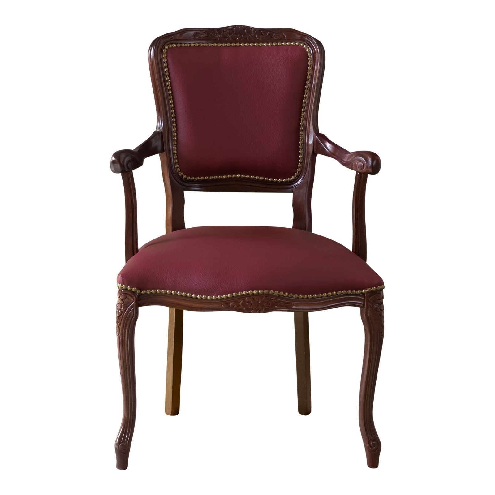 Poltrona Parigina in Legno Intarsiato Noce Rivestimento Ecopelle Bordeaux