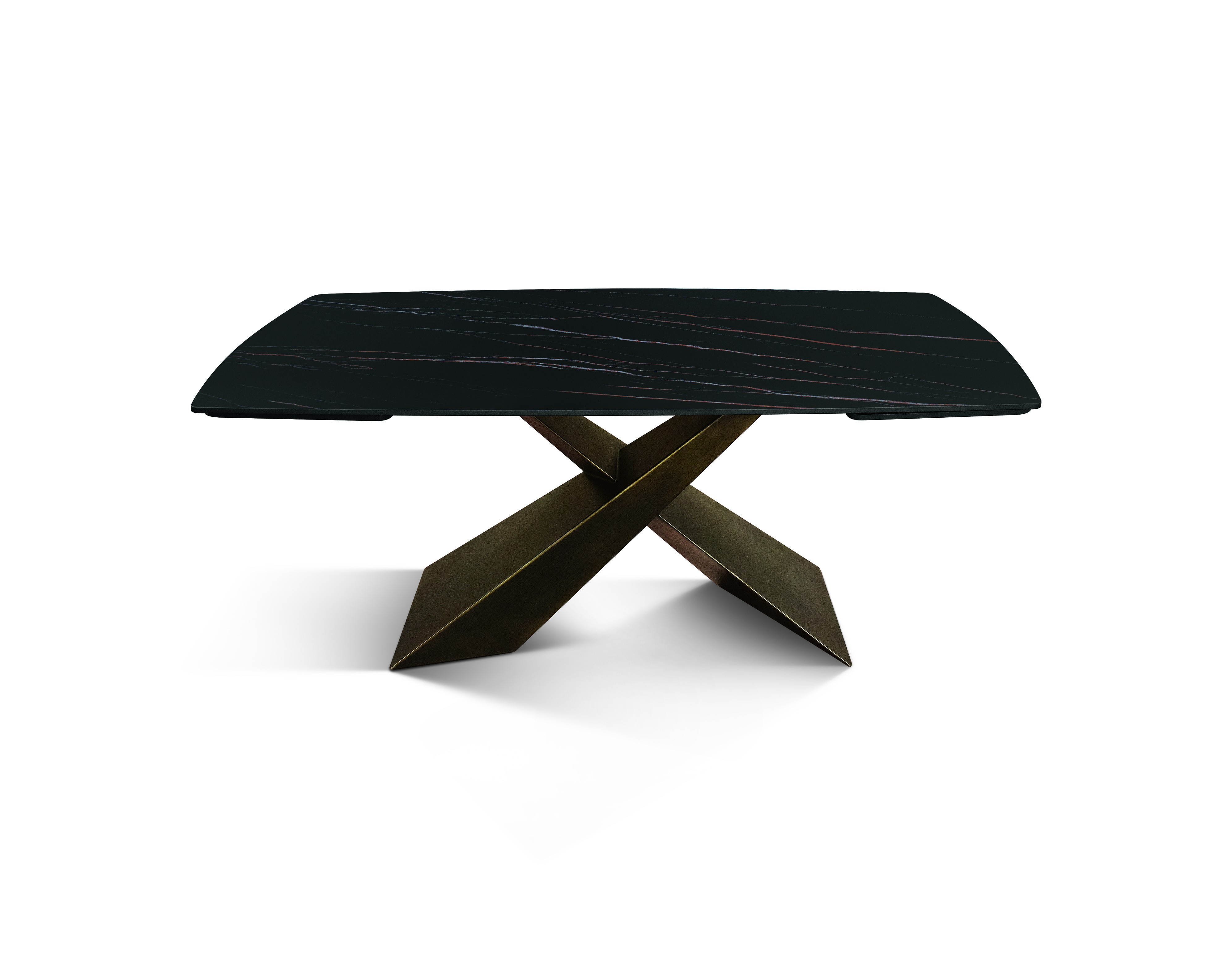 Tavolo Allungabile con Base in Metallo Bronzo e Piano in Ceramica