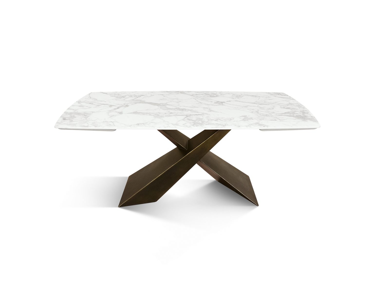 Tavolo Allungabile con Base in Metallo Bronzo e Piano in Ceramica