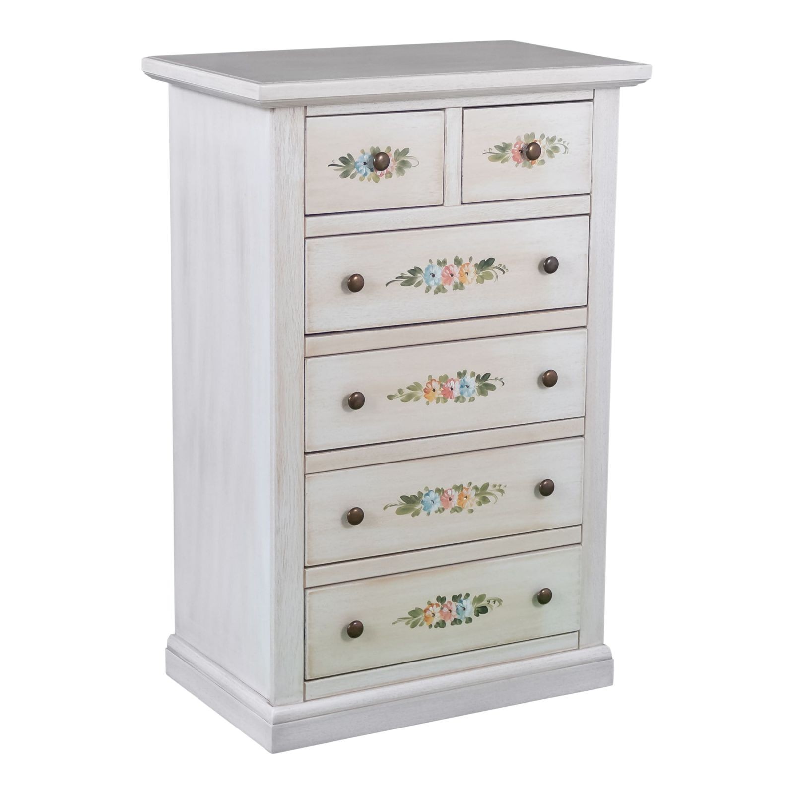 Cassettiera in legno Shabby chic decorato a mano 4+2 cassetti