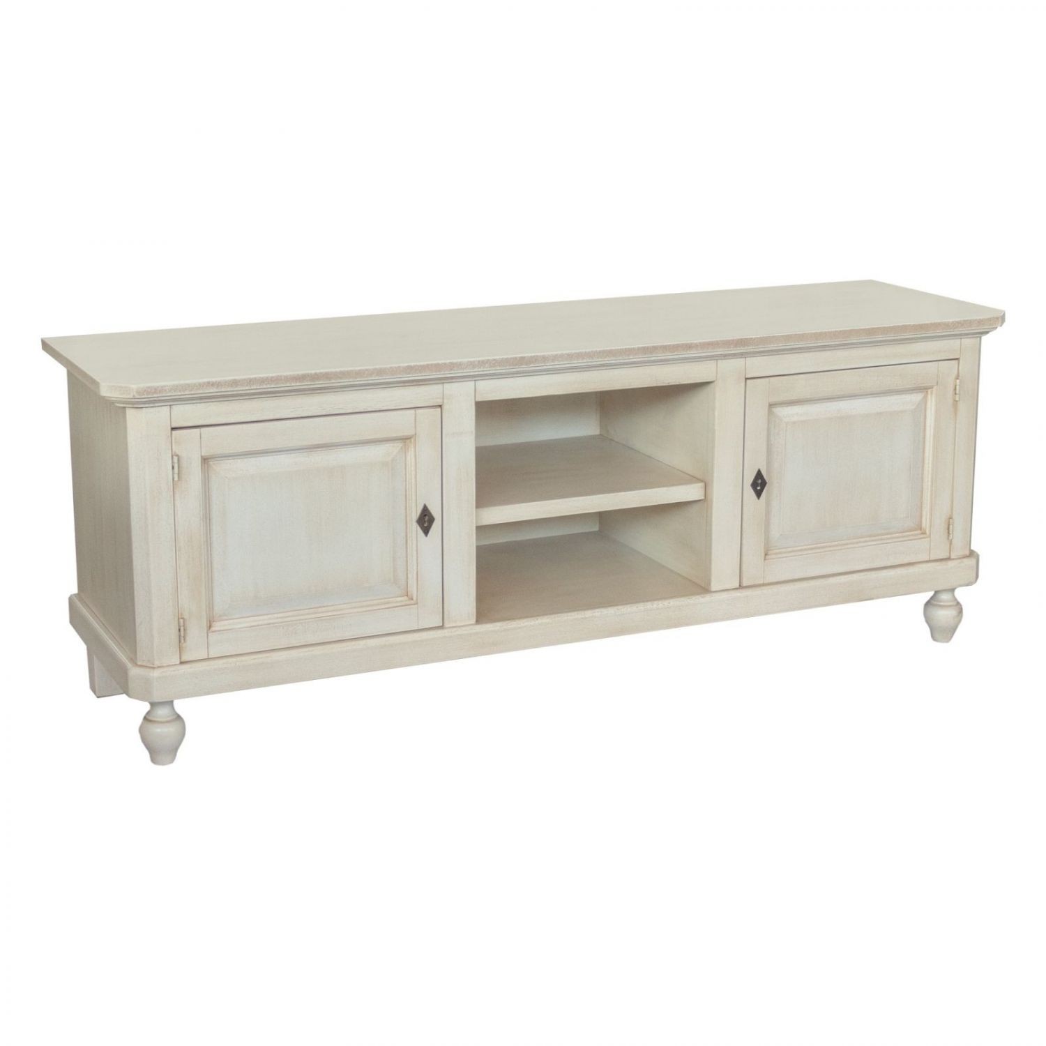 Porta TV Basso Shabby Chic 2 Ante con Vano Giorno Bianco Anticato