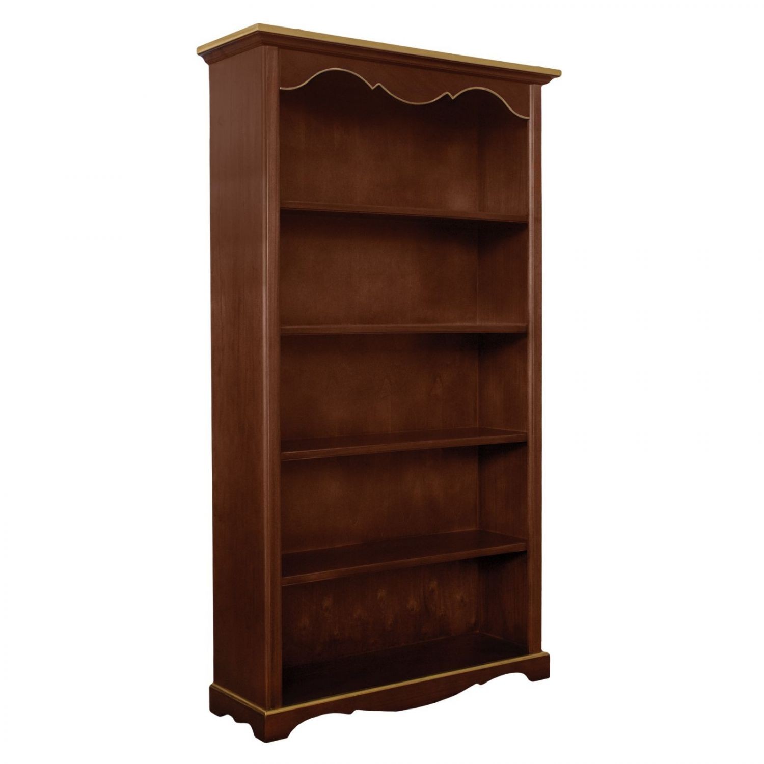 Libreria in legno classica 4 ripiani Noce con decoro Oro