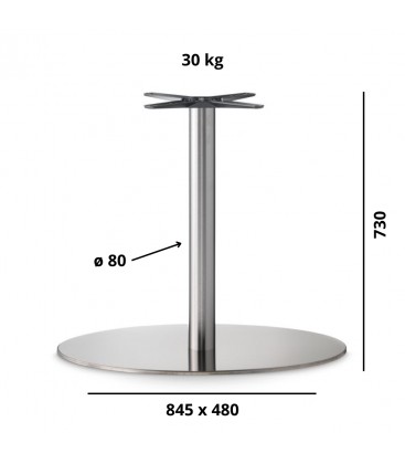 Base Tavolo con Colonna Sottile e Basamento Ovale Piatto - Acciaio Satinato