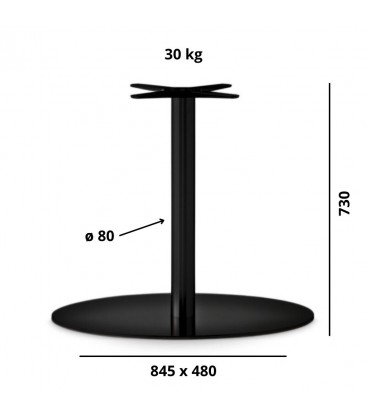 Base Tavolo con Colonna Sottile e Basamento Ovale Piatto - Nero