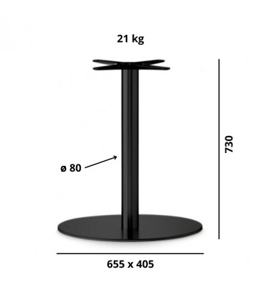 Base Tavolo con Colonna Sottile e Basamento Ovale Piatto - Nero