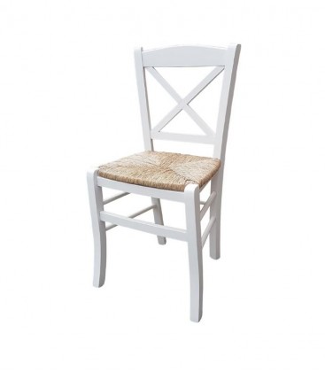 Sedia in legno massello modello Croce seduta paglia - Bianco