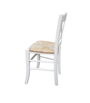 Sedia in legno massello modello Croce seduta paglia - Bianco