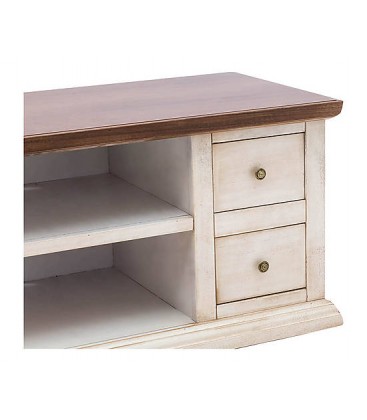 Porta Tv Classico con 4 cassettini Colore Anticato Bianco e Noce