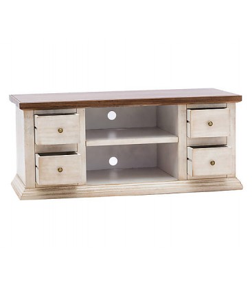 Porta Tv Classico con 4 cassettini Colore Anticato Bianco e Noce