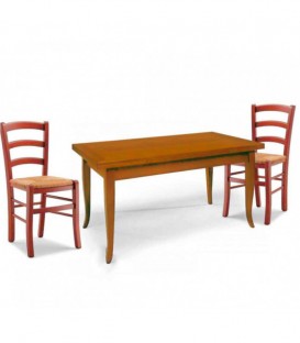 Set Tavolo 140 x 80 allungabile + 4 Sedie Venezia Colore Ciliegio seduta paglia
