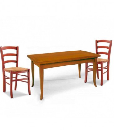 Set Tavolo 140 x 80 allungabile + 4 Sedie Venezia Colore Ciliegio seduta paglia