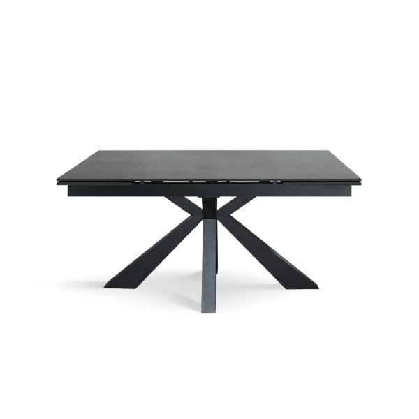 Tavolo Piano in Vetro Ceramica e Gambe Incrociate nero effetto pietra