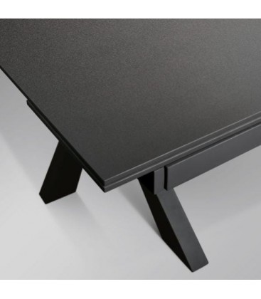 Tavolo Rettangolare Allungabile Piano in Vetro Ceramica e Gambe Incrociate
