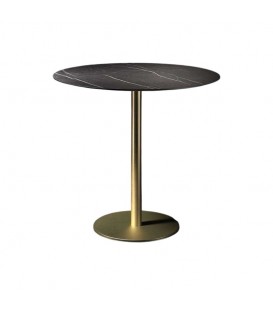 Base Tavolo con Colonna Sottile e Basamento Tondo Piatto - Ottone Antico