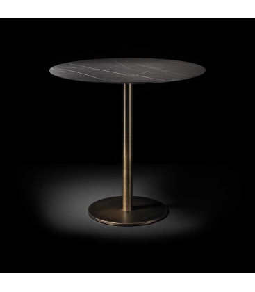 Base Tavolo con Colonna Sottile e Basamento Tondo Piatto - Ottone Antico
