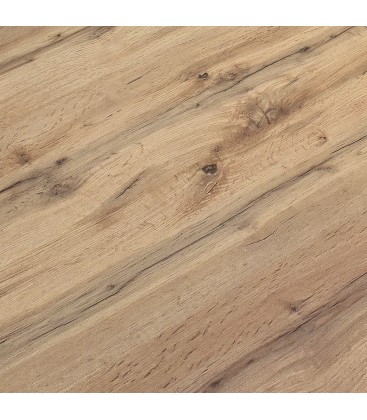 Tavolo Base in Metallo Nero e Piano Finitura Rovere Nodato con 2 allunghe