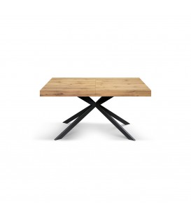 Tavolo Base in Metallo Nero e Piano Finitura Rovere Nodato con 2 allunghe