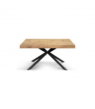 Tavolo Base in Metallo Nero e Piano Finitura Rovere Nodato con 2 allunghe
