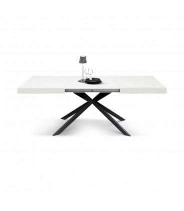 Tavolo Base in Metallo Nero e Piano Finitura Bianco Frassinato con 2 allunghe