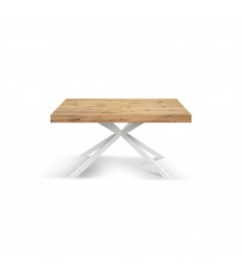 Tavolo Base in Metallo Bianco e Piano Finitura Rovere Nodato con 2 allunghe