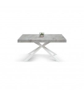 Tavolo Base in Metallo Bianco e Piano Finitura Grigio Cemento con 2 allunghe