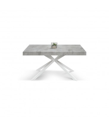 Tavolo Base in Metallo Bianco e Piano Finitura Grigio Cemento con 2 allunghe