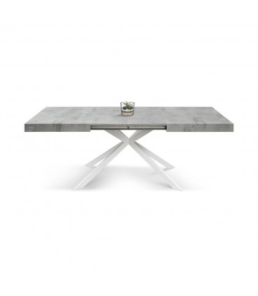 Tavolo Base in Metallo Bianco e Piano Finitura Grigio Cemento con 2 allunghe