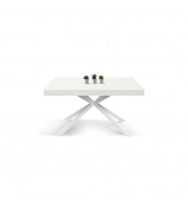Tavolo Base in Metallo Bianco e Piano Finitura Bianco Frassinato con 2 allunghe