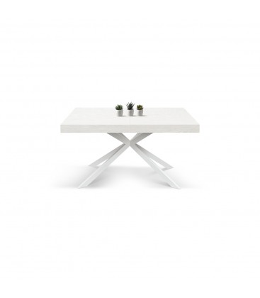 Tavolo Base in Metallo Bianco e Piano Finitura Bianco Frassinato con 2 allunghe