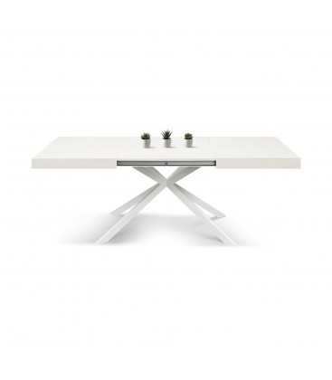 Tavolo Base in Metallo Bianco e Piano Finitura Bianco Frassinato con 2 allunghe