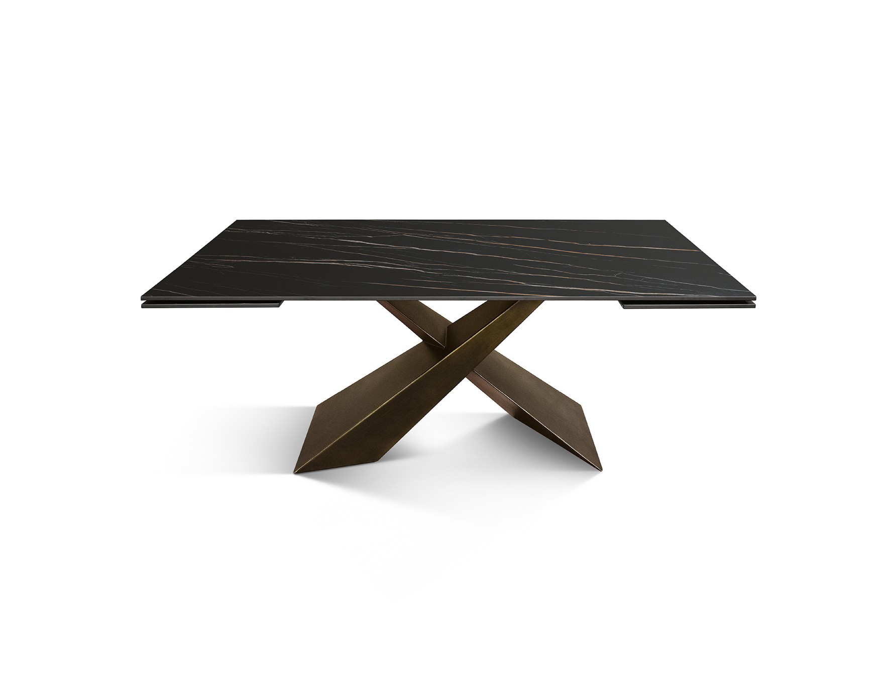 Tavolo Allungabile con Base in Metallo Bronzo e Piano in Ceramica