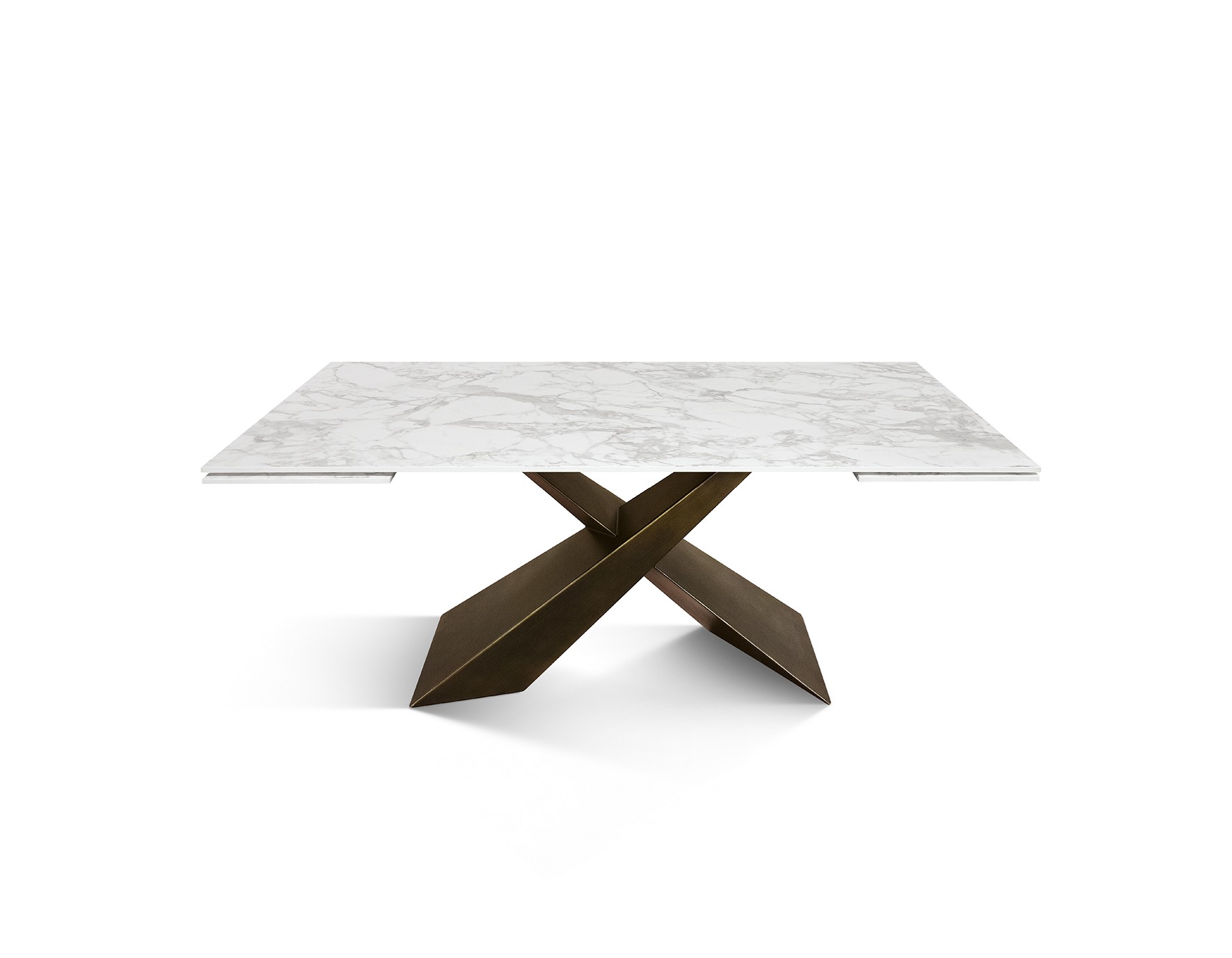 Tavolo Allungabile con Base in Metallo Bronzo e Piano in Ceramica