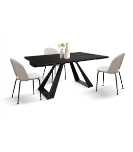 Tavolo Allungabile con Base in Metallo Bronzo e Piano in Ceramica Nero Opaco