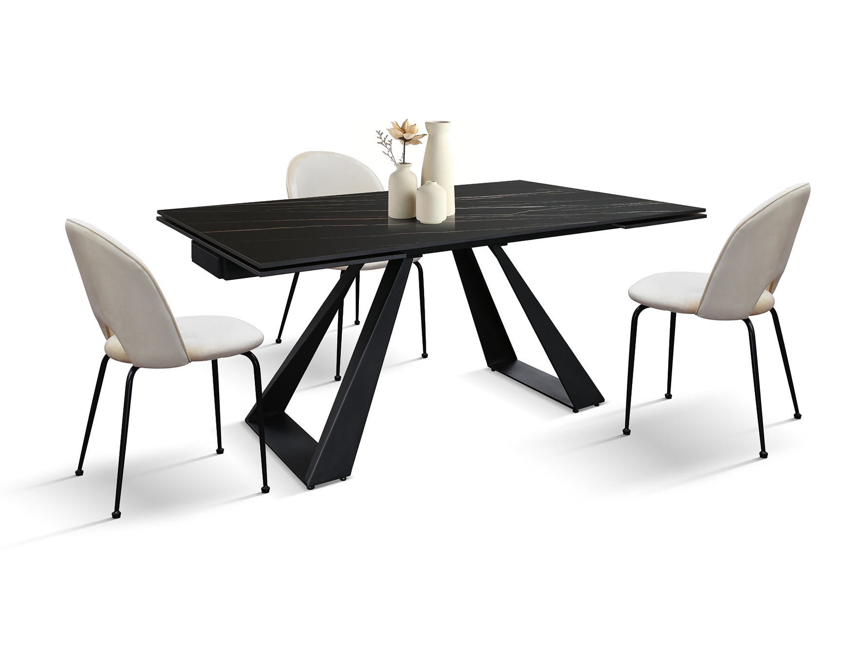 Tavolo Allungabile con Base in Metallo Bronzo e Piano in Ceramica