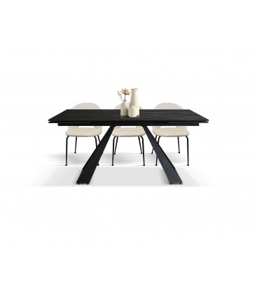 Tavolo Allungabile con Base in Metallo Bronzo e Piano in Ceramica Nero Opaco