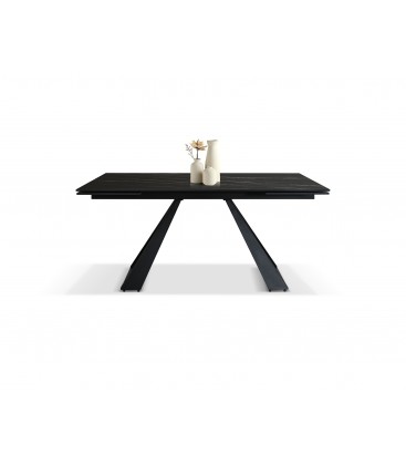 Tavolo Allungabile con Base in Metallo Bronzo e Piano in Ceramica Nero Opaco