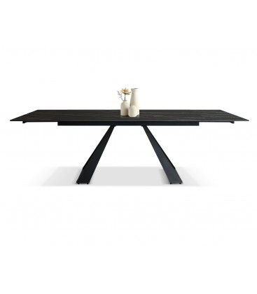 Tavolo Allungabile con Base in Metallo Bronzo e Piano in Ceramica Nero Opaco
