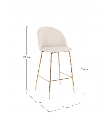 Sgabello Alto CARRY in Tessuto Avorio e Gambe Dorate