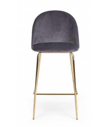 Sgabello Alto CARRY in Velluto Grigio Scuro e Gambe Dorate