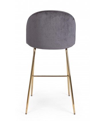 Sgabello Alto CARRY in Velluto Grigio Scuro e Gambe Dorate