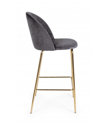 Sgabello Alto CARRY in Velluto Grigio Scuro e Gambe Dorate