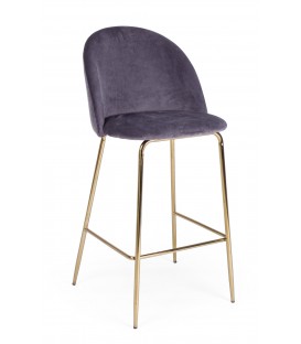 Sgabello Alto CARRY in Velluto Grigio Scuro e Gambe Dorate