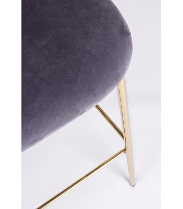 Sgabello Alto CARRY in Velluto Grigio Scuro e Gambe Dorate