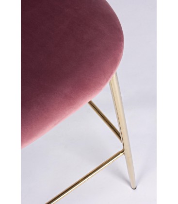 Sgabello Alto CARRY in Velluto Rosa e Gambe Dorate