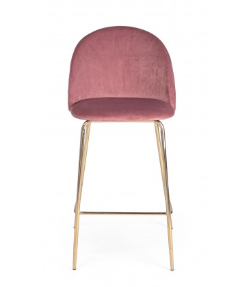 Sgabello Alto CARRY in Velluto Rosa e Gambe Dorate